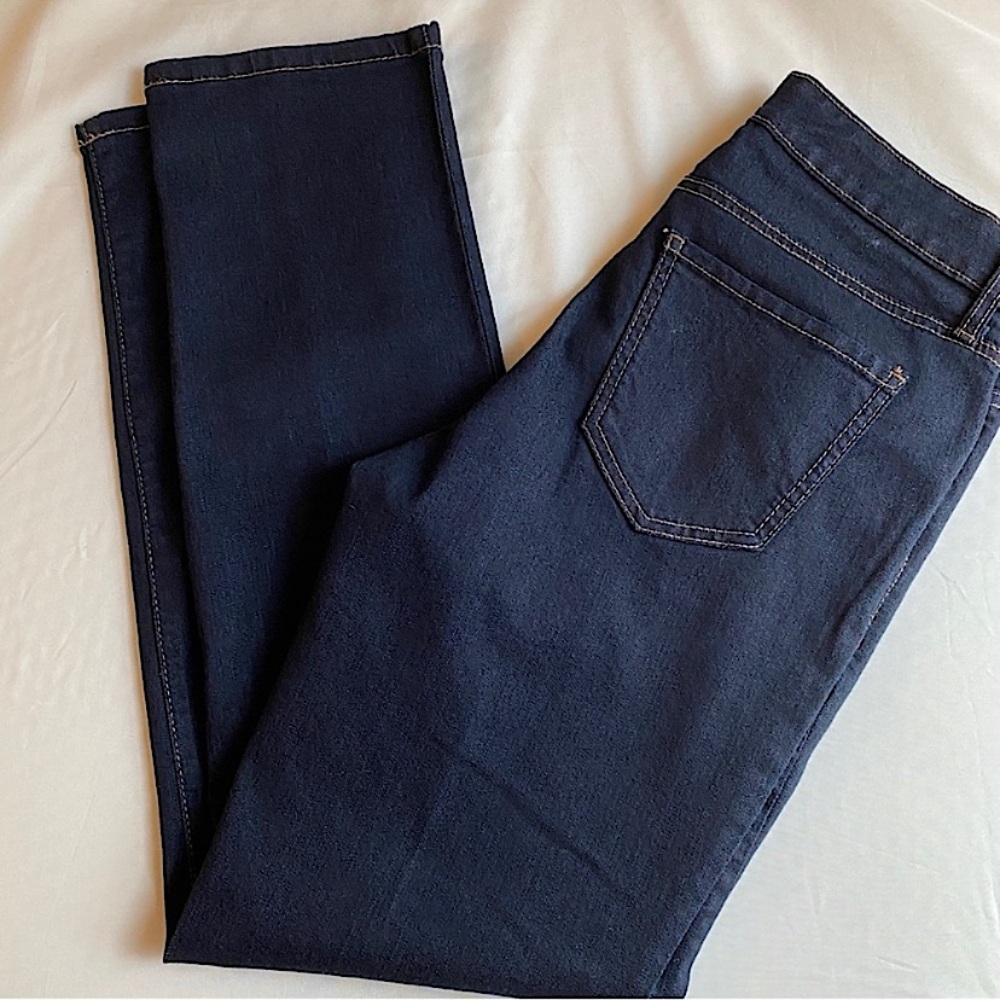 COTTON BLEND MID RISE STRAIGHT LEG BLUE JEANS FALL WINTER Dark Wash Denim 4